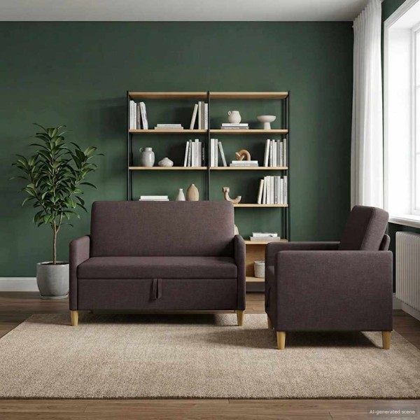 Sofa set with storage 2 pcs. Dark brown Polyester