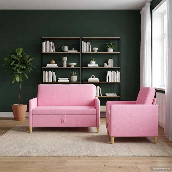 Sofa set with storage 2 pcs. Pink Polyester