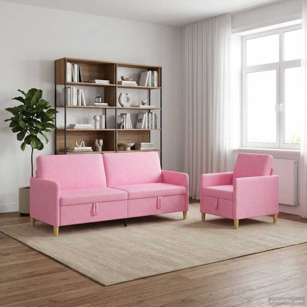 Sofos komplektas su saugojimu 2 vnt. Rožinė Poliesteris