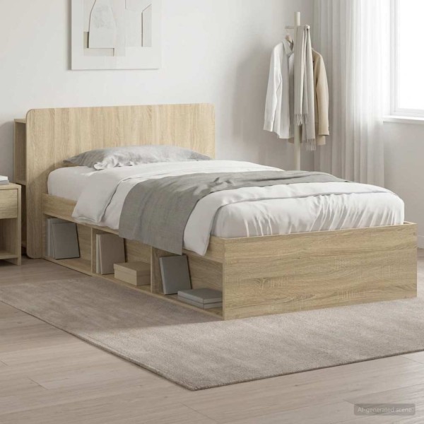 Bed frame with storage Sonoma oak 90 x 190 cm