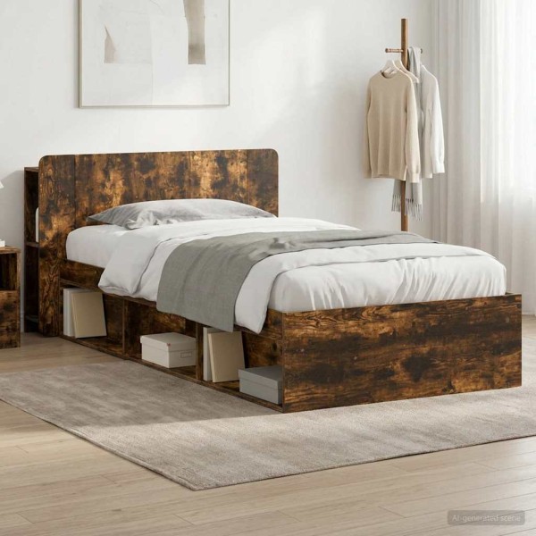 Bed frame with storage Smoked oak 100 x 200 cm