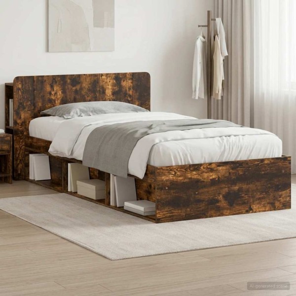Bed frame with storage Smoked oak 90 x 200 cm