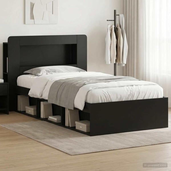 Bed frame with storage Black 75 x 190 cm Treated wood