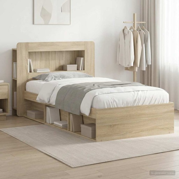 Bed frame with storage Sonoma oak 90 x 190 cm