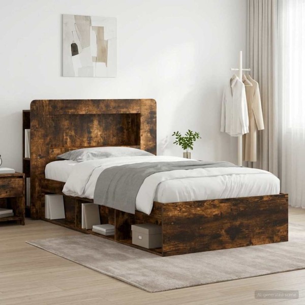 Bed frame with storage Smoked oak 100 x 200 cm