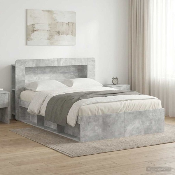 Bed frame with storage Concrete gray 140 x 190 cm