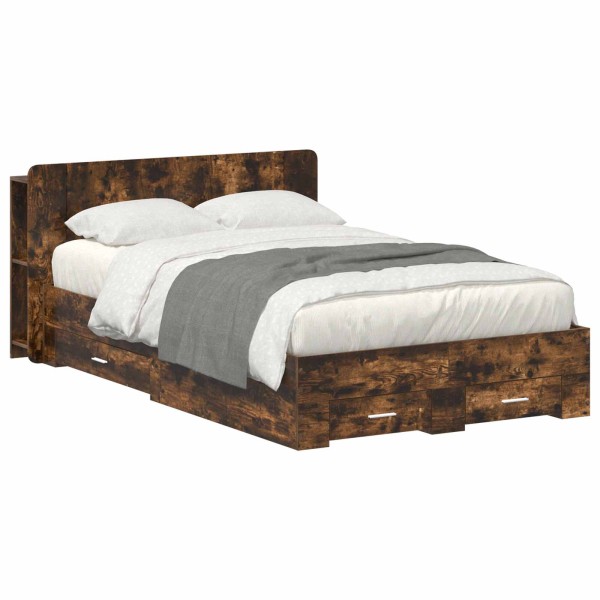 Bed frame with storage Smoked oak 120 x 190 cm