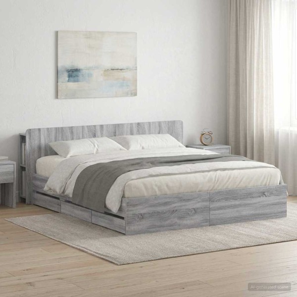 Bed frame with storage and back Gray Sonoma 200 x 200 cm