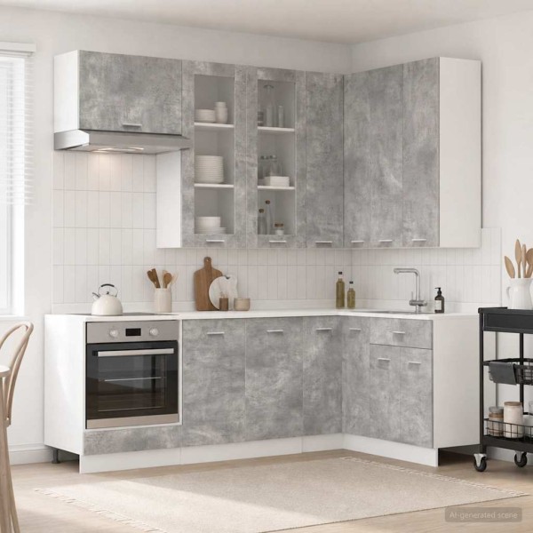 Kitchen unit LYON 8 pcs. Concrete gray Treated wood