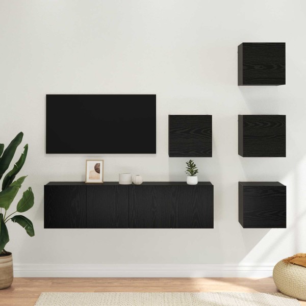 TV cabinet set 6 pcs. Black oak Processed wood