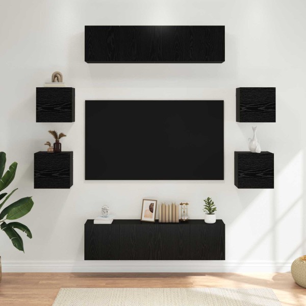 TV cabinet set 8 pcs. Black oak Processed wood