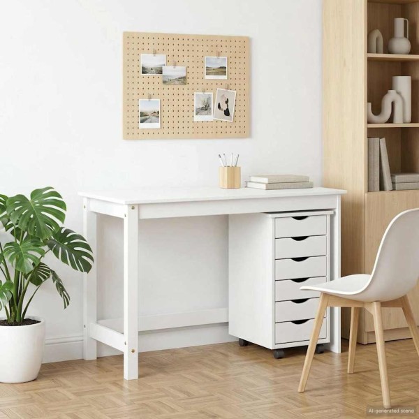 Desk and rolling cabinet MOSS 2 pcs. White