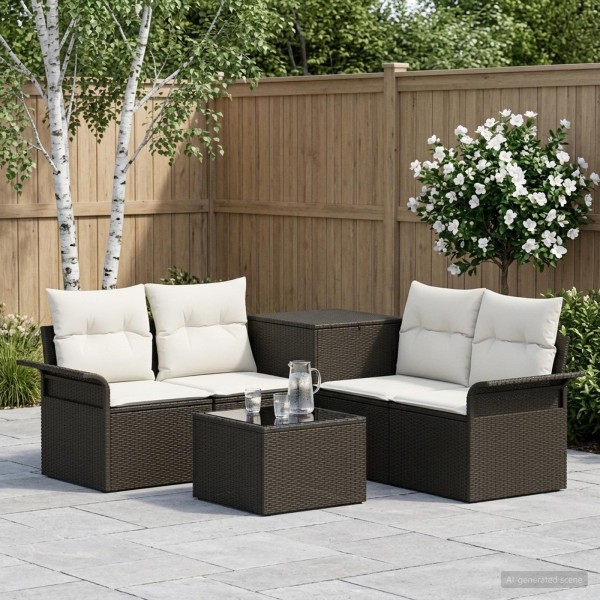 Sofa set 6 pcs. 4-Seats Black and creamy white
