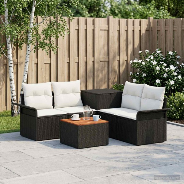 Sofa set 6 pcs. 4-Seats Black and creamy white