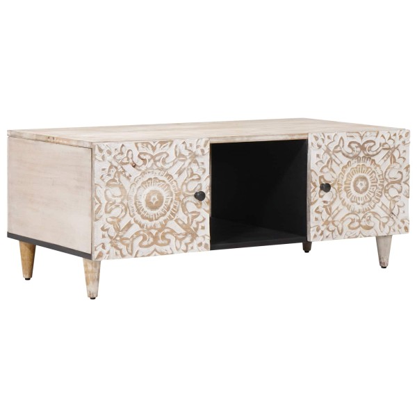 Coffee table White 100 x 54 x 40 cm Solid mango wood