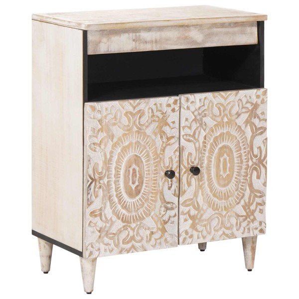 Cabinet with storage White 60 x 33.5 x 75 cm Solid mango wood