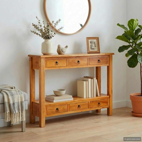 Console table with drawers Natural 115 x 32 x 76 cm