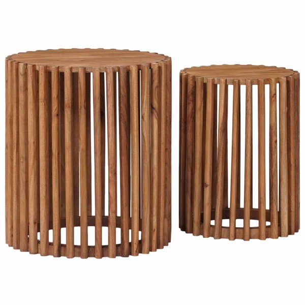 Handmade side table set 2 pcs. Teak wood brown