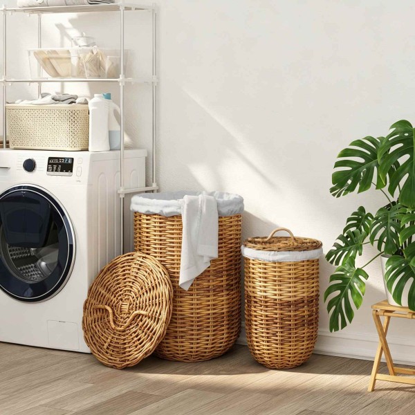 Laundry basket with lid 2 pcs. Naturally brown