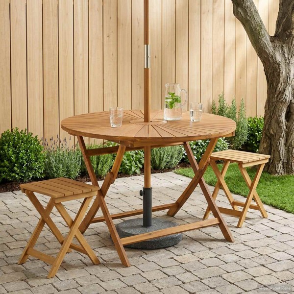 Folding garden table Natural Ø110 x 75 cm