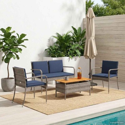 Garden set Gray polyrattan