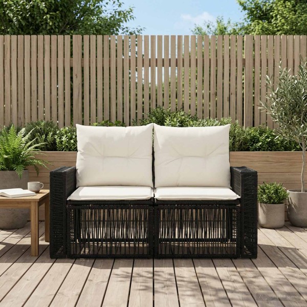 Garden sofa 2-Seats Black polyrattan
