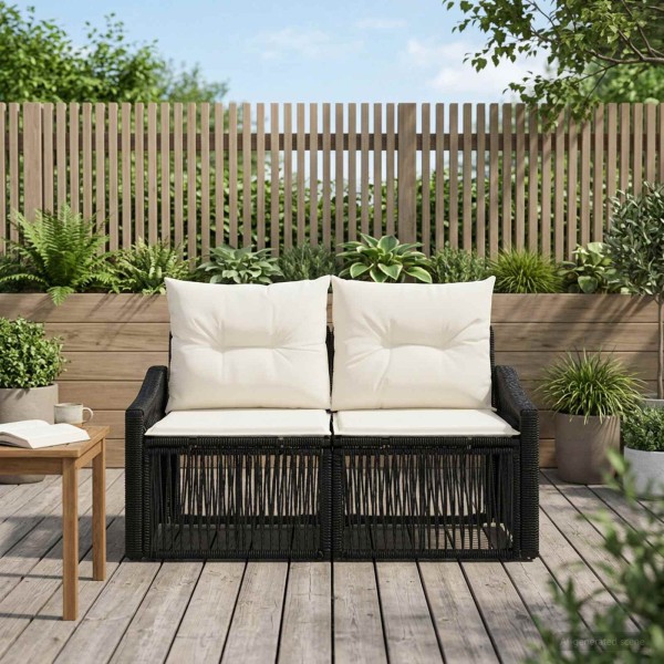 Garden sofa 2-Seats Black polyrattan