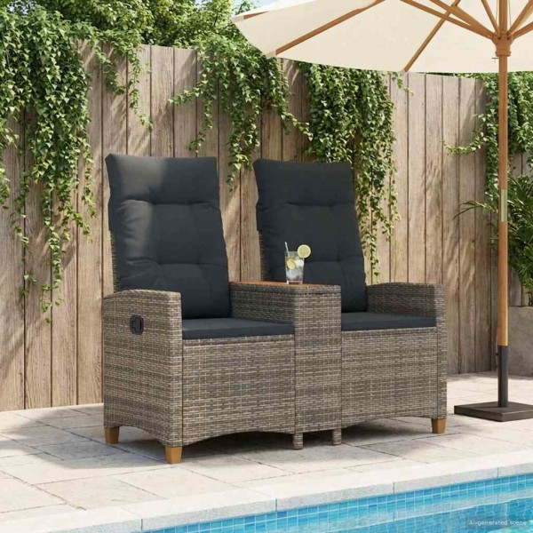Reclining Bench with Table Gray and dark gray polyrattan