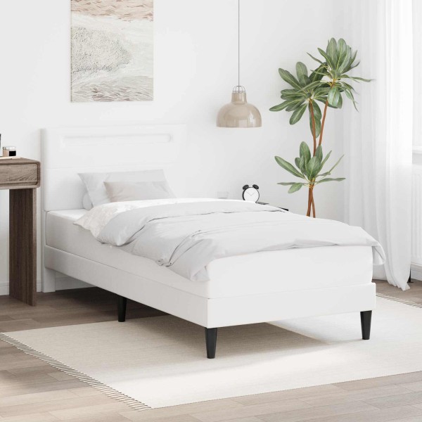 Bed frame with LED strips White 90 x 190 cm Artificial leather
