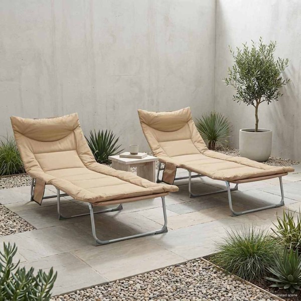 Folding sunbed with cushion 2 pcs. Sand