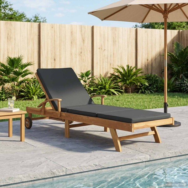 Sun lounger with cushion Solid teka wood