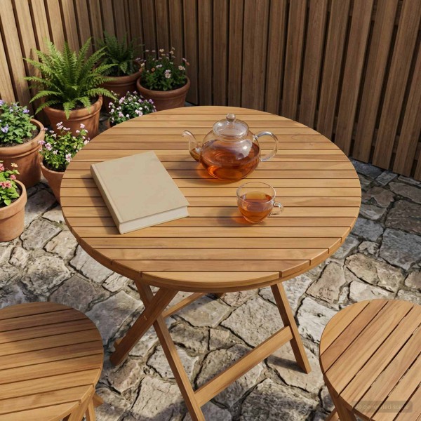 Table top Ø 80 x 3.5 Round Solid teka wood Natural