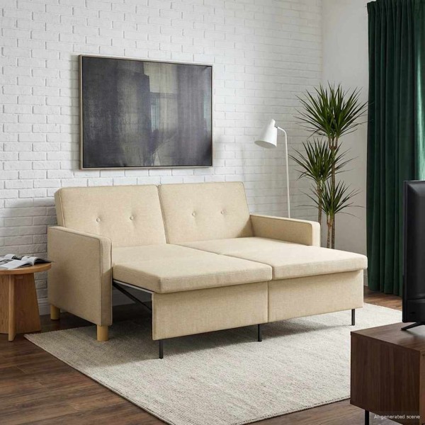 Pull-out sofa-bed Cream Fabric