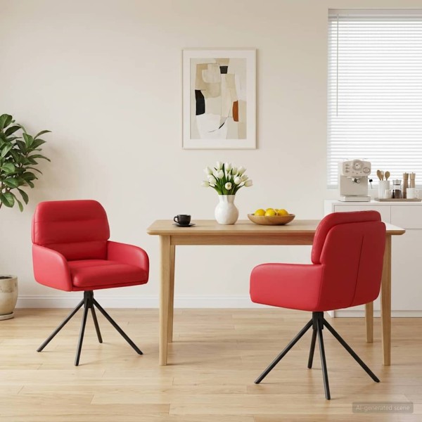 Swivel dining chairs 2 pcs. Artificial leather Red