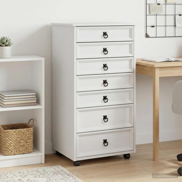 Cabinet on wheels with drawers CORONA White