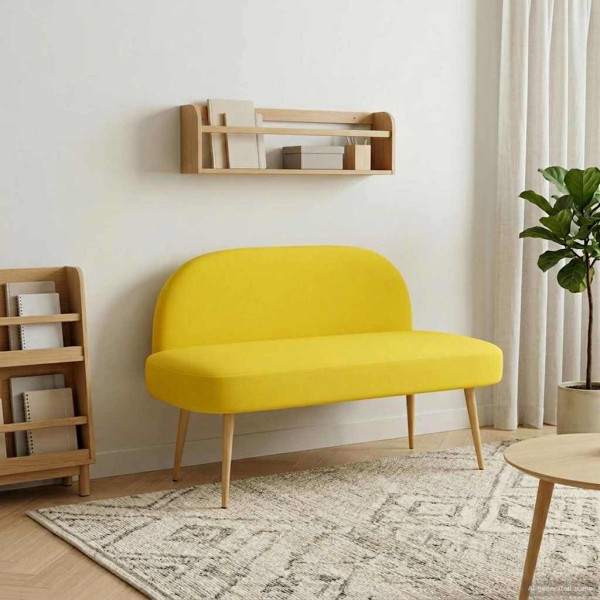 Upholstered bench with backrest Light yellow 110 x 60 x 76 cm
