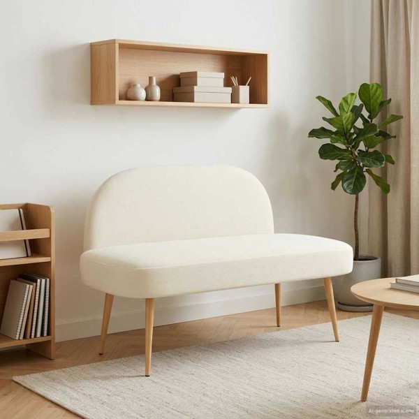 Upholstered bench with backrest Cream 110 x 60 x 76 cm