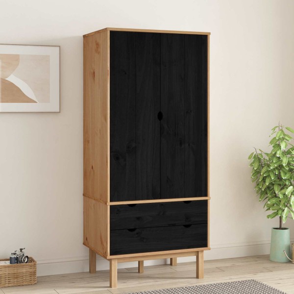 Wardrobe OTTA Black 76.5 x 53 x 172 cm Solid pine wood