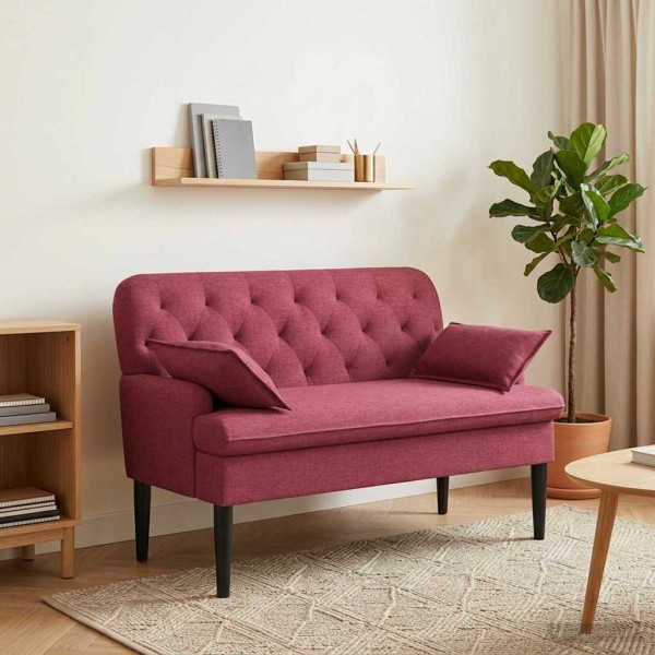 Soft Corner with Button Upholstery Wine Red Fabric