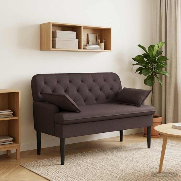 Soft Corner with Button Upholstery Dark Brown Fabric