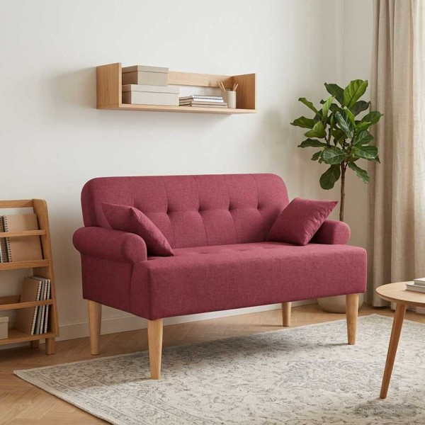 Soft Corner with Button Upholstery Wine Red Fabric