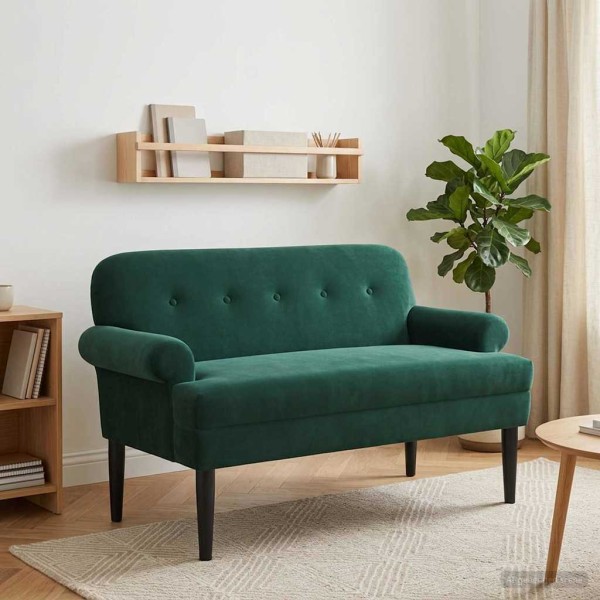 Soft Corner with Button Upholstery Dark Green Velvet