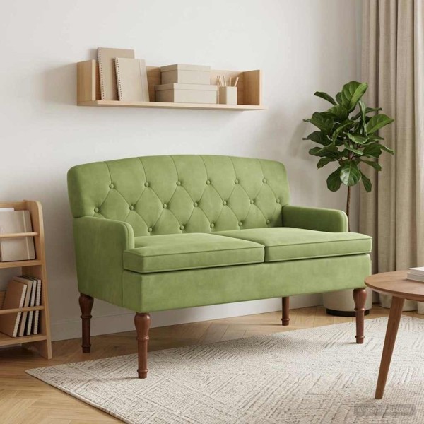 Soft Corner with Button Upholstery Light Green Velvet