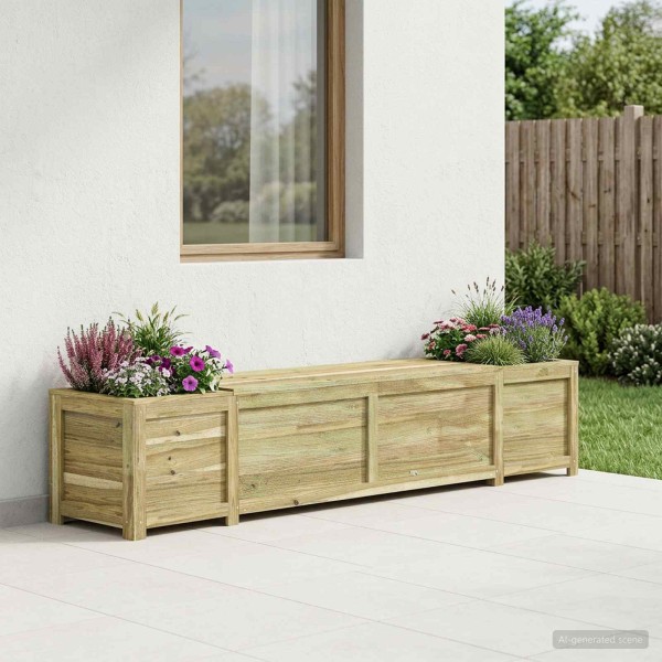 Garden storage bench with flower box