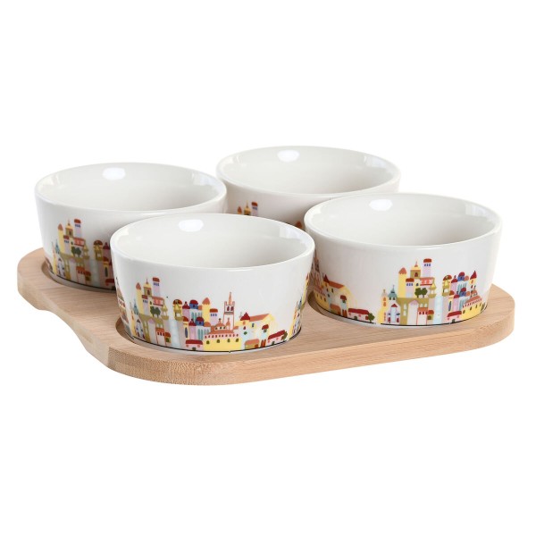 Set za Predjelo DKD Home Decor 19,7 x 19,7 x 1 cm Naturaalne Sinine Mitmevärviline Keraamika Cottage Majad