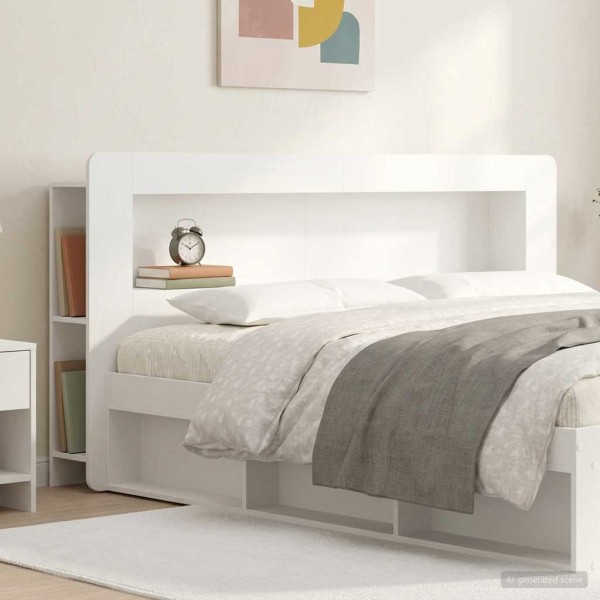 Headboard cabinet with storage White Artificial wood
