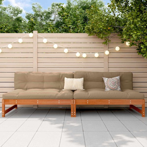 Garden middle sofa Solid pine wood Wax Brown