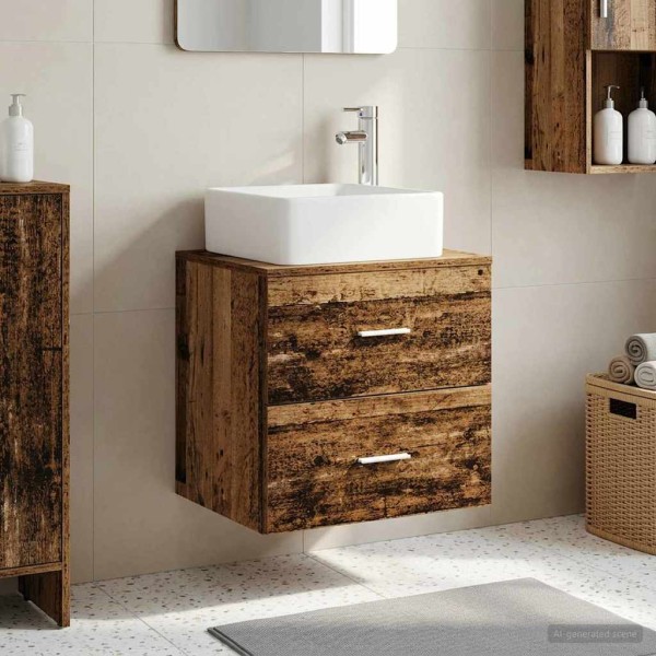 Wall sink cabinet Aged wood