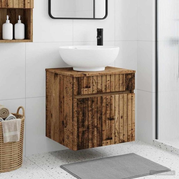 Wall-mounted sink vanity Aged wood
