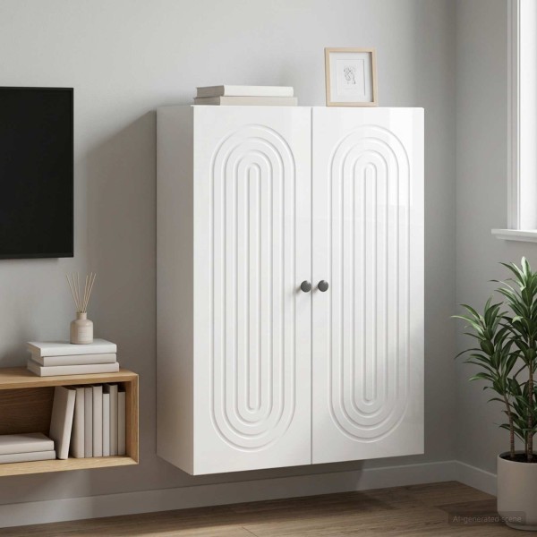 Wall-mounted wardrobe in high-gloss white